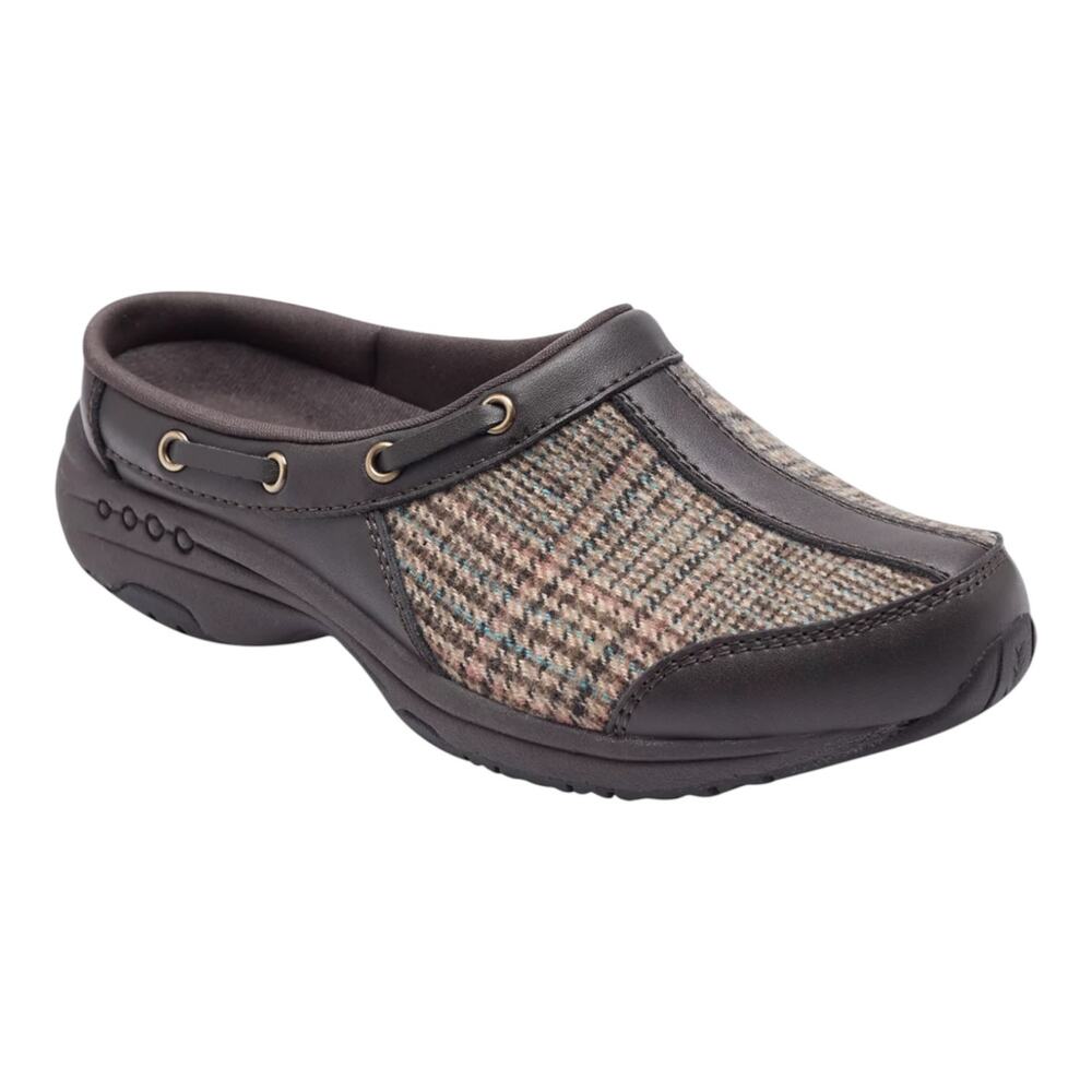 Easy Spirit Women's Travelport Leather Walking Mules Brown Plaid Size 7 1/2 WW